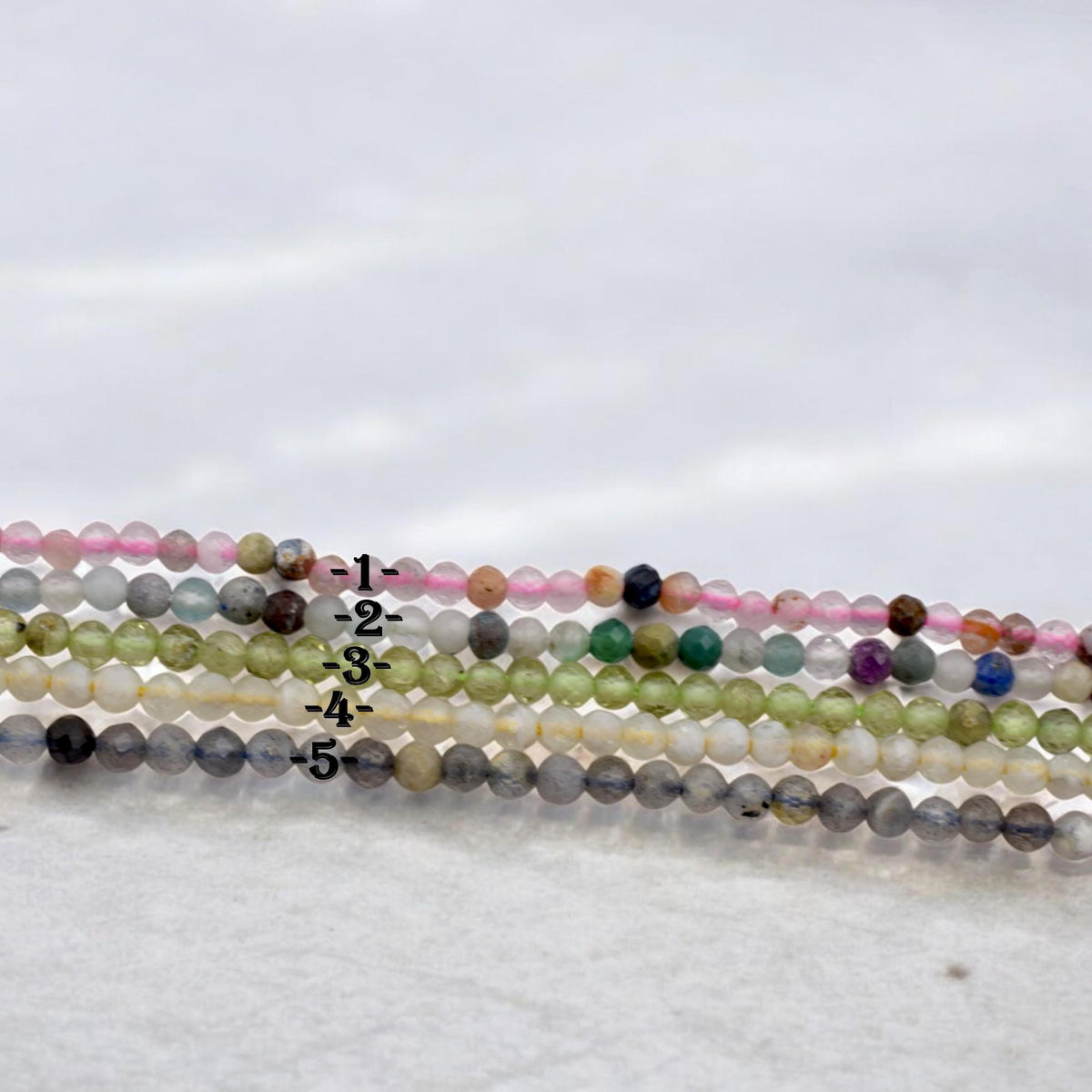 Faceted Round Mixed Stone Beads Micro Strand, 2.5mm Pastel Semi Precious Gemstones (Polished Faceted, Multiple Strand Lengths)