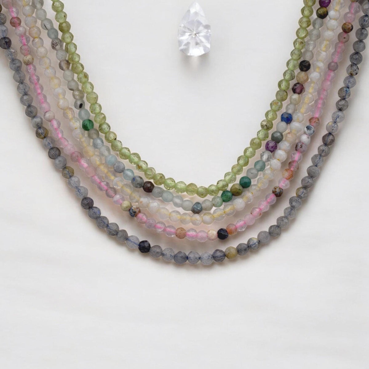 Faceted Round Mixed Stone Beads Micro Strand, 2.5mm Pastel Semi Precious Gemstones (Polished Faceted, Multiple Strand Lengths)