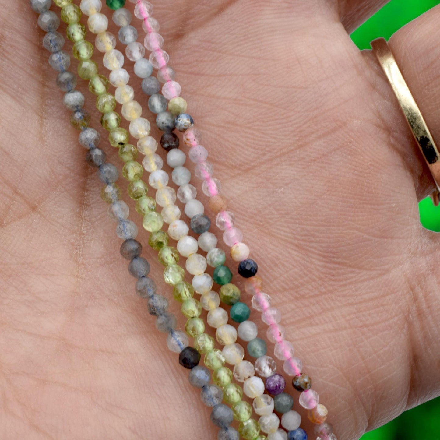 Faceted Round Mixed Stone Beads Micro Strand, 2.5mm Pastel Semi Precious Gemstones (Polished Faceted, Multiple Strand Lengths)