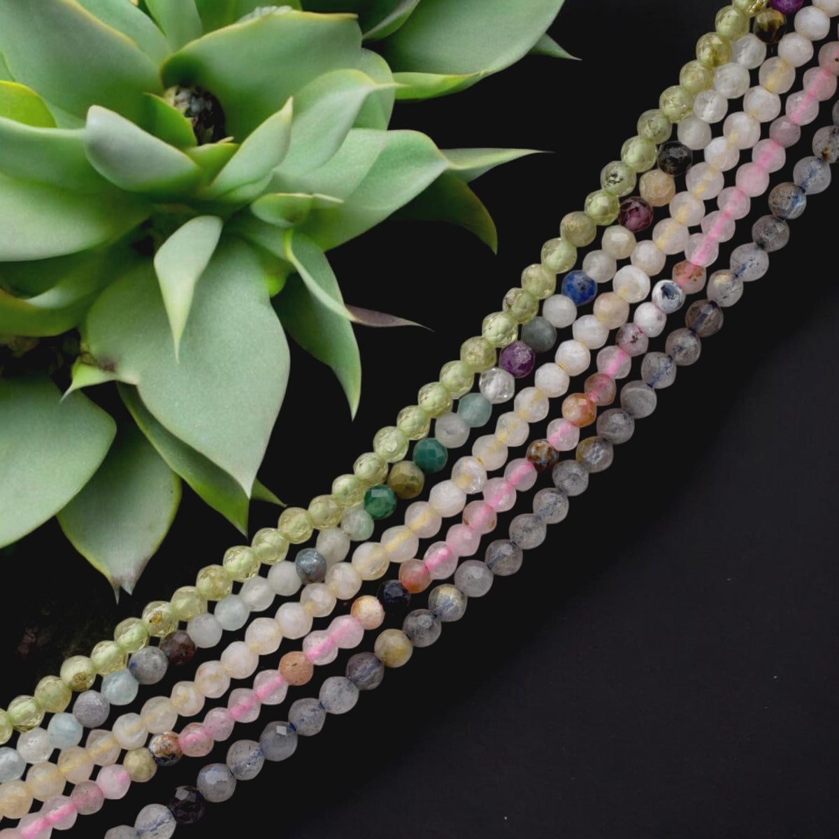 Faceted Round Mixed Stone Beads Micro Strand, 2.5mm Pastel Semi Precious Gemstones (Polished Faceted, Multiple Strand Lengths)