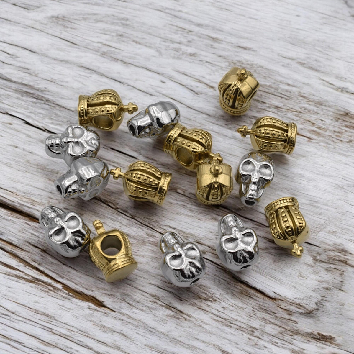 Stainless Steel Beads and Gold Plated Crown/Skull Spacer Charms for Jewelry Making, Gothic and Royal Theme Beading Supplie...