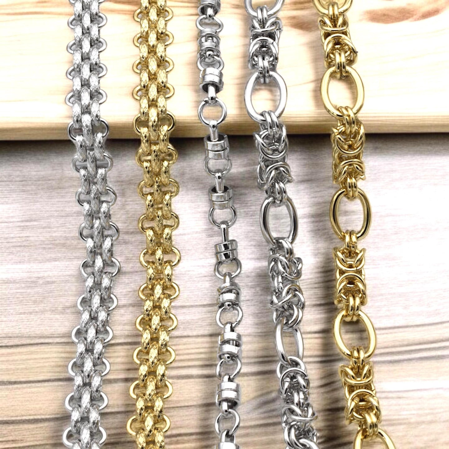 Chain By The Yard: Textured Oval Link Chain - Heavy Duty, Tarnish Resistant Gold & Silver Plated, Hypoallergenic Metal for Jewelry