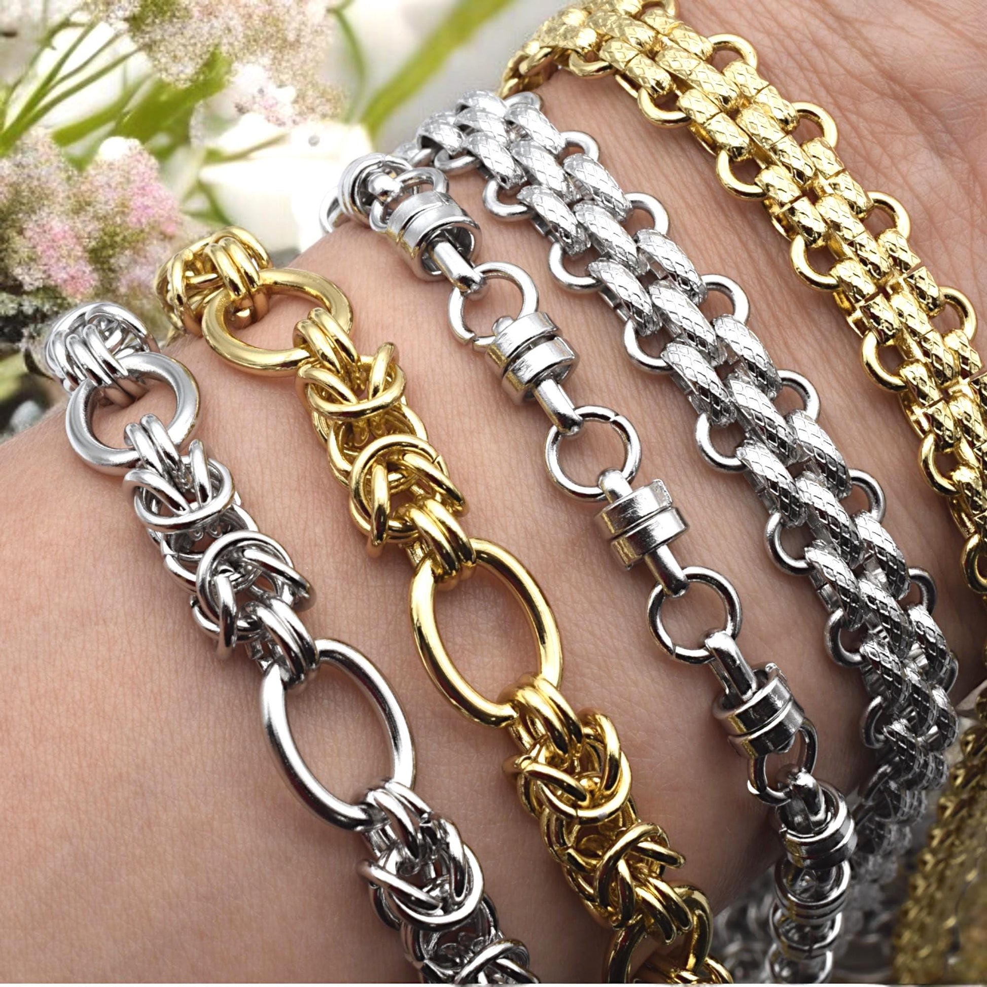 Chain By The Yard: Textured Oval Link Chain - Heavy Duty, Tarnish Resistant Gold & Silver Plated, Hypoallergenic Metal for Jewelry