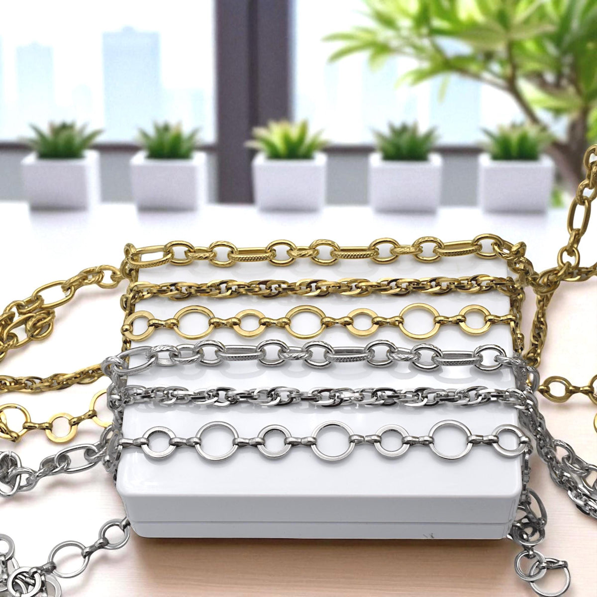 Link Chains Gold Plated: Oval & Circle Textured Styles - Stainless Steel, Craft Jewelry Making, Bracelets, Necklaces