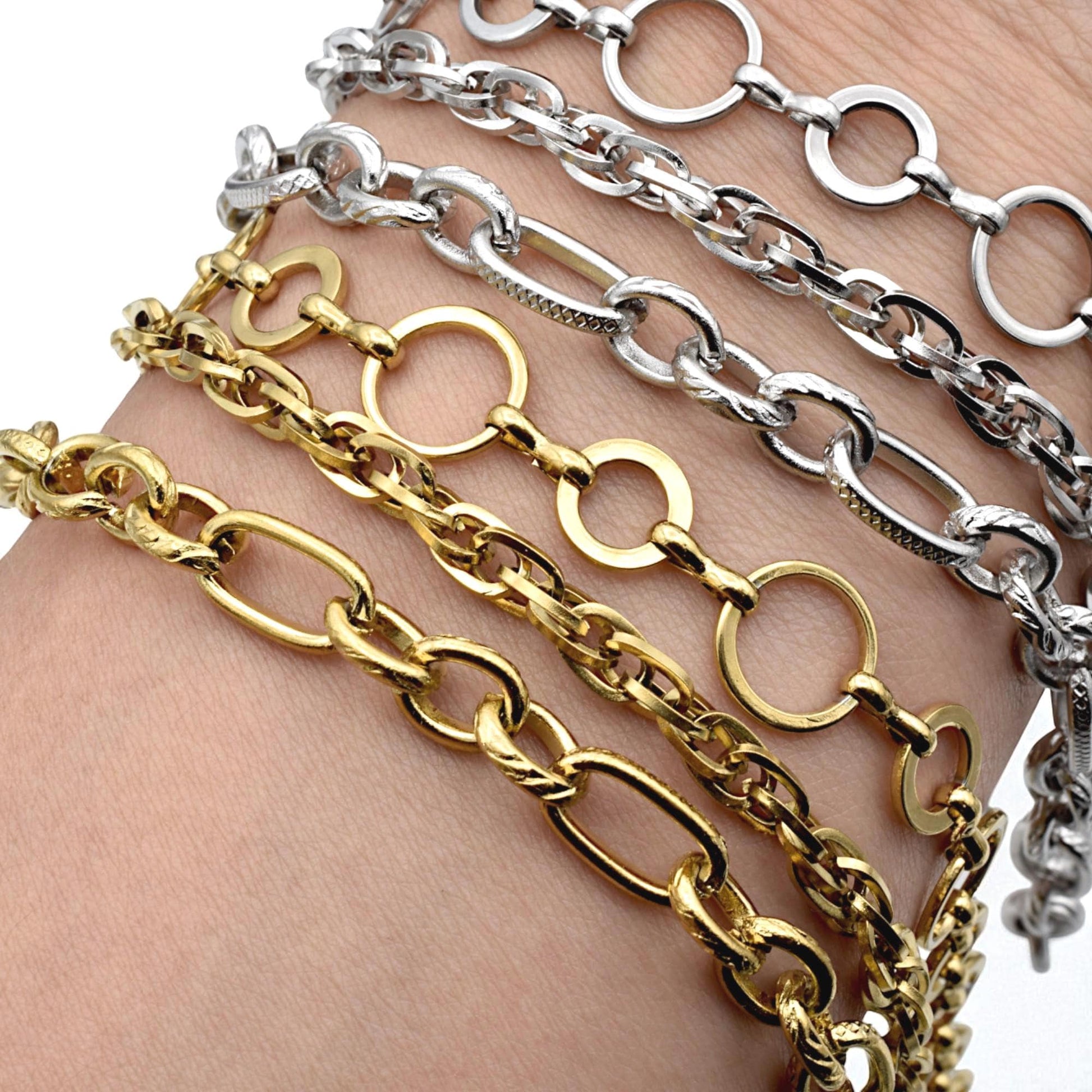 Stainless Steel Oval Link Chains Gold & Silver Textured Chains for Jewelry Making Circle Chain for Necklaces, Bracelets, C...