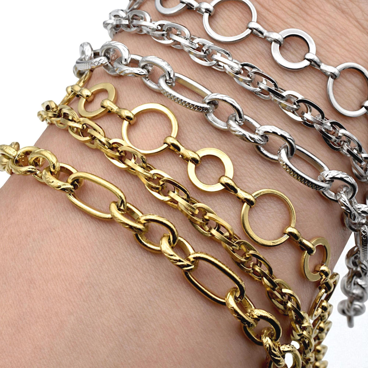 Link Chains Gold Plated: Oval & Circle Textured Styles - Stainless Steel, Craft Jewelry Making, Bracelets, Necklaces