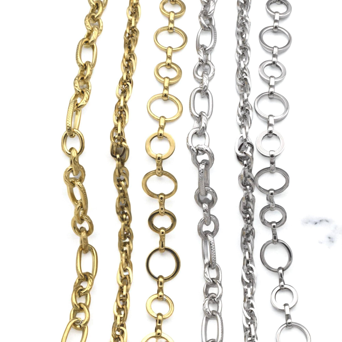 Link Chains Gold Plated: Oval & Circle Textured Styles - Stainless Steel, Craft Jewelry Making, Bracelets, Necklaces