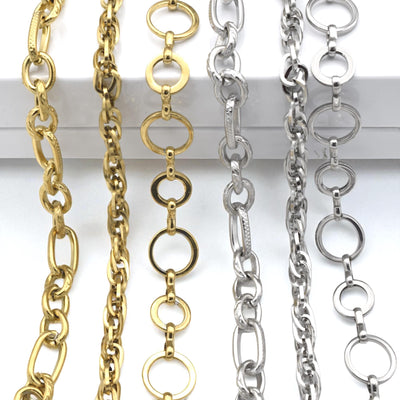 Stainless Steel Oval Link Chains Gold & Silver Textured Chains for Jewelry Making Circle Chain for Necklaces, Bracelets, C...