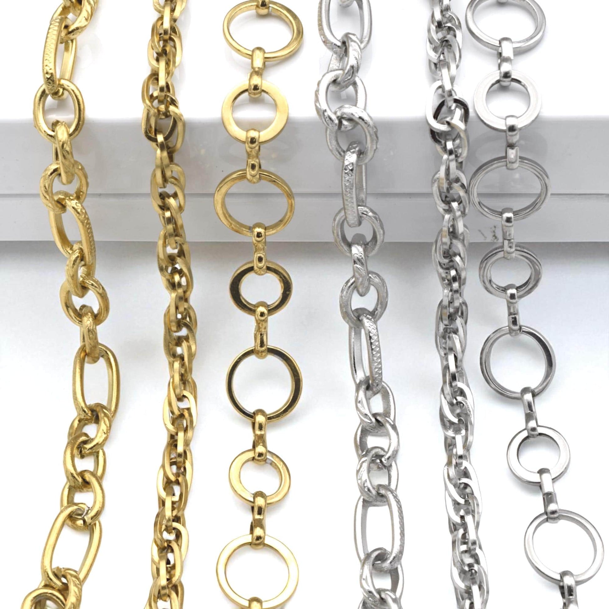 Link Chains Gold Plated: Oval & Circle Textured Styles - Stainless Steel, Craft Jewelry Making, Bracelets, Necklaces