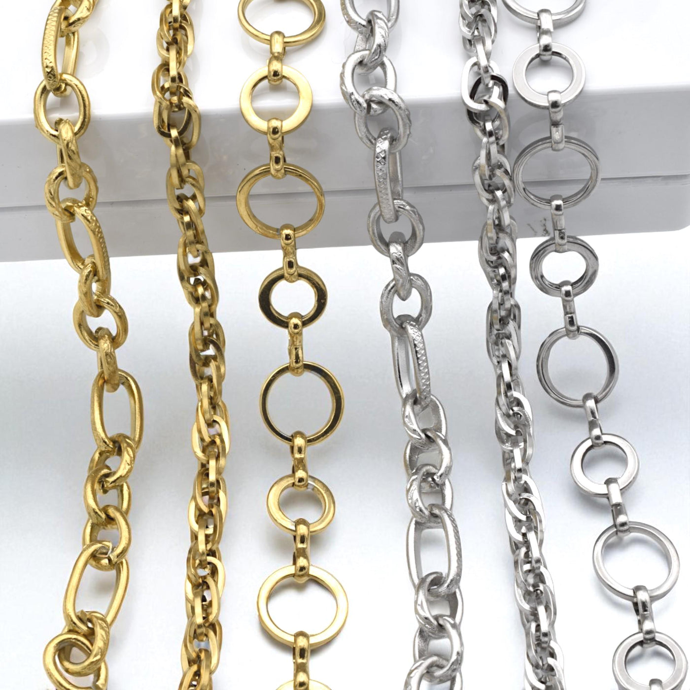 Stainless Steel Oval Link Chains Gold & Silver Textured Chains for Jewelry Making Circle Chain for Necklaces, Bracelets, C...