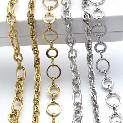 Stainless Steel Oval Link Chains Gold & Silver Textured Chains for Jewelry Making Circle Chain for Necklaces, Bracelets, C...