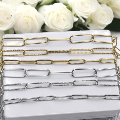 Stainless Steel Paperclip Chain Links – Gold & Silver Rectangle Chains for Jewelry Making – Textured Smooth Link Chain by...