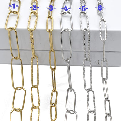 Stainless Steel Paperclip Chain Links – Gold & Silver Rectangle Chains for Jewelry Making – Textured Smooth Link Chain by...