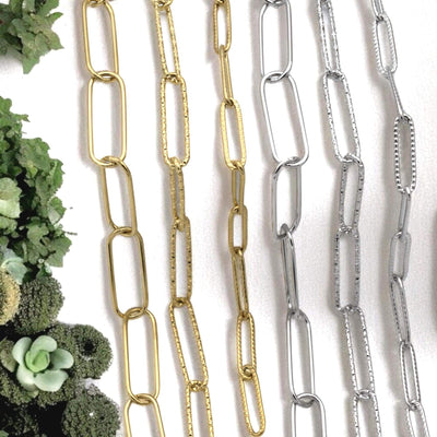 Stainless Steel Paperclip Chain Links – Gold & Silver Rectangle Chains for Jewelry Making – Textured Smooth Link Chain by...