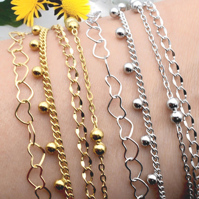 Stainless Steel Heart Bead Accent Chain Links Gold plated and Silver Chains for Jewelry Making Dainty Link Chain for Bracelets Necklaces