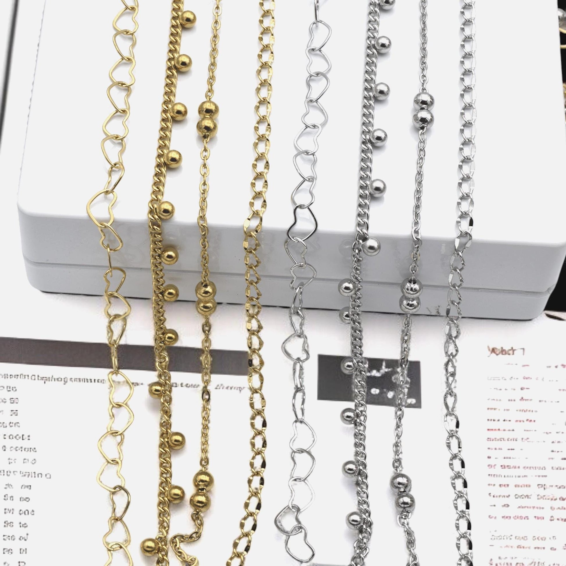 Bead Accent Chain Heart Links: Gold Finishing Dainty Stainless Steel | Jewelry Making, Sold by Yard, Durable Design