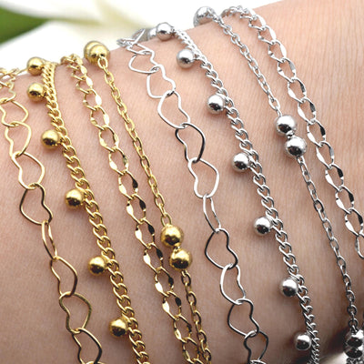 Stainless Steel Heart Bead Accent Chain Links Gold plated and Silver Chains for Jewelry Making Dainty Link Chain for Bracelets Necklaces
