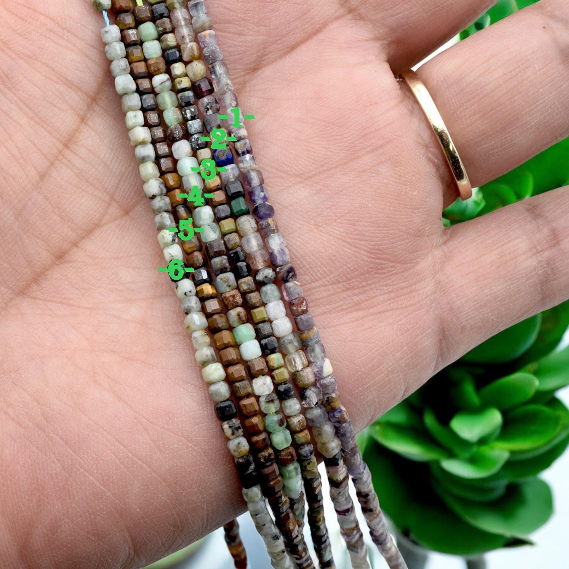 2 3mm Cube Cut Mixed Gemstone Beads, Faceted Square Natural Stones (Tiger Eye, Jasper, Fluorite, Pastel Earthy Colors, 15.5 Inches)