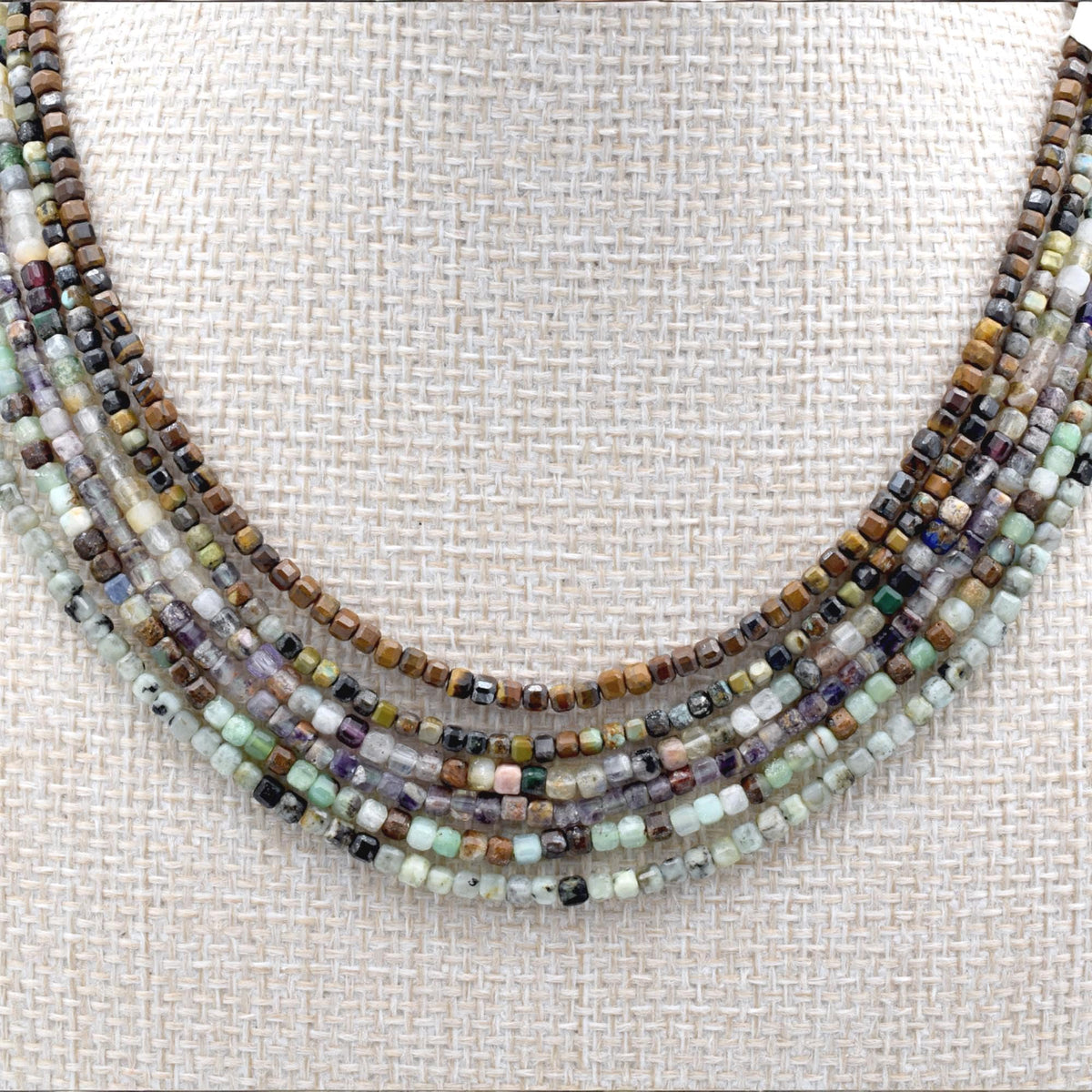 2 3mm Cube Cut Mixed Gemstone Beads, Faceted Square Natural Stones (Tiger Eye, Jasper, Fluorite, Pastel Earthy Colors, 15.5 Inches)