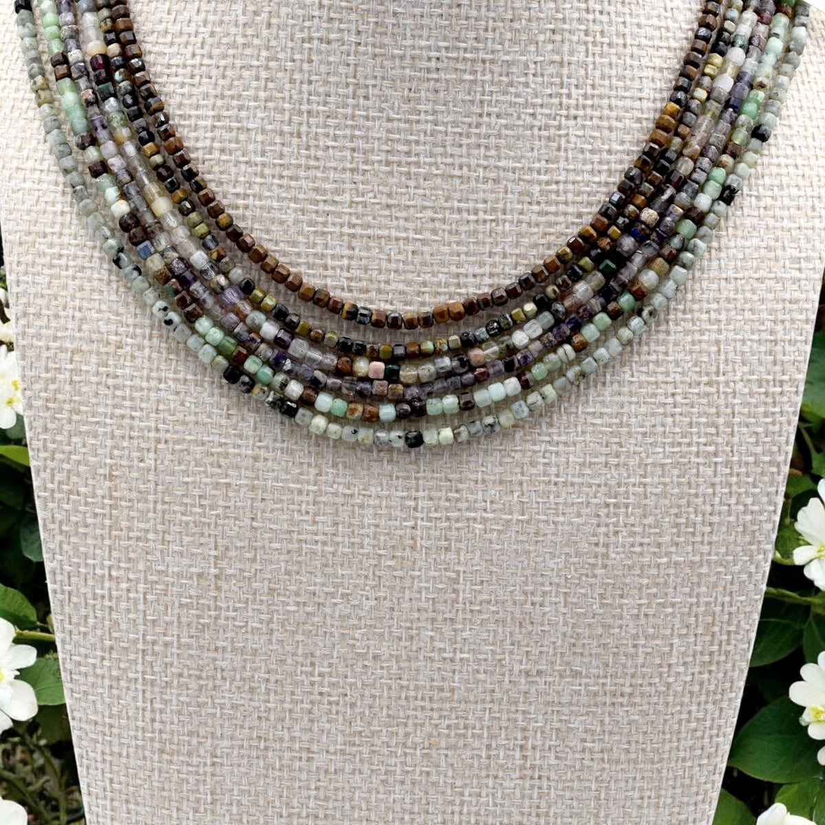 2 3mm Cube Cut Mixed Gemstone Beads, Faceted Square Natural Stones (Tiger Eye, Jasper, Fluorite, Pastel Earthy Colors, 15.5 Inches)