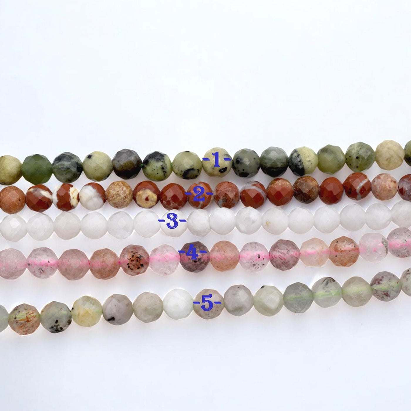 Natural Gemstone Beads – 4mm Faceted Round Mixed Stone Strand in Earth Tones, for Bracelets/Necklaces Strawberry Quartz, M...