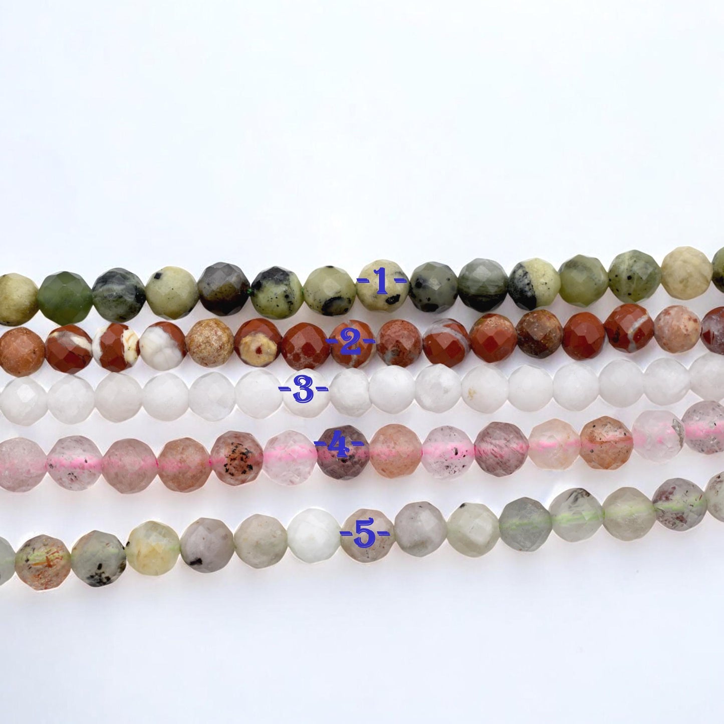 4mm Faceted Round Mixed Stone Strand Natural Gemstone Beads, Earth Tones (Strawberry Quartz, Moonstone, Jasper, Semi Precious)