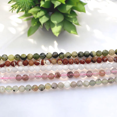 Natural Gemstone Beads – 4mm Faceted Round Mixed Stone Strand in Earth Tones, for Bracelets/Necklaces Strawberry Quartz, M...