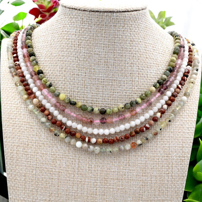 Natural Gemstone Beads – 4mm Faceted Round Mixed Stone Strand in Earth Tones, for Bracelets/Necklaces Strawberry Quartz, M...