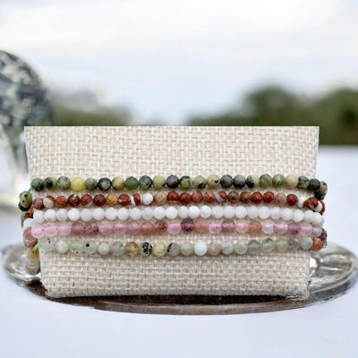 Natural Gemstone Beads – 4mm Faceted Round Mixed Stone Strand in Earth Tones, for Bracelets/Necklaces Strawberry Quartz, M...