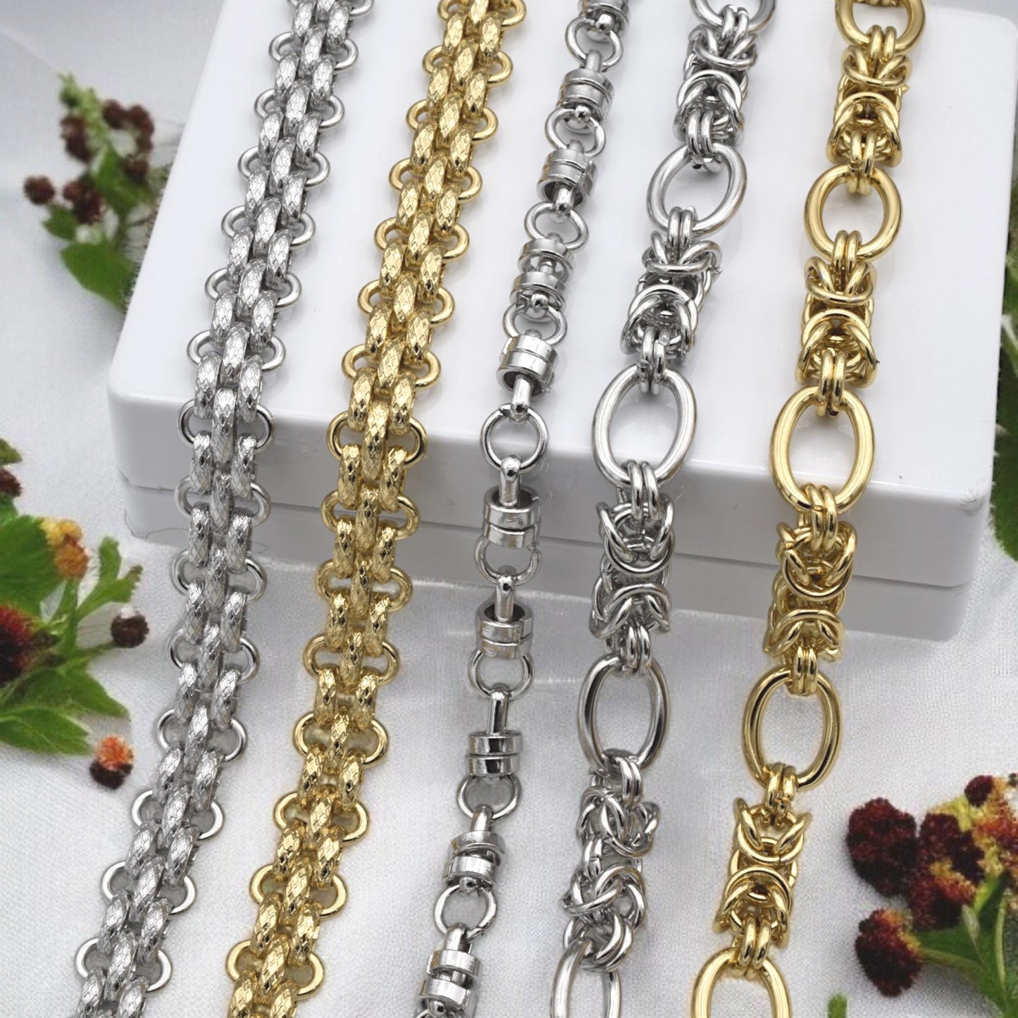 Chain By The Yard: Textured Oval Link Chain - Heavy Duty, Tarnish Resistant Gold & Silver Plated, Hypoallergenic Metal for Jewelry