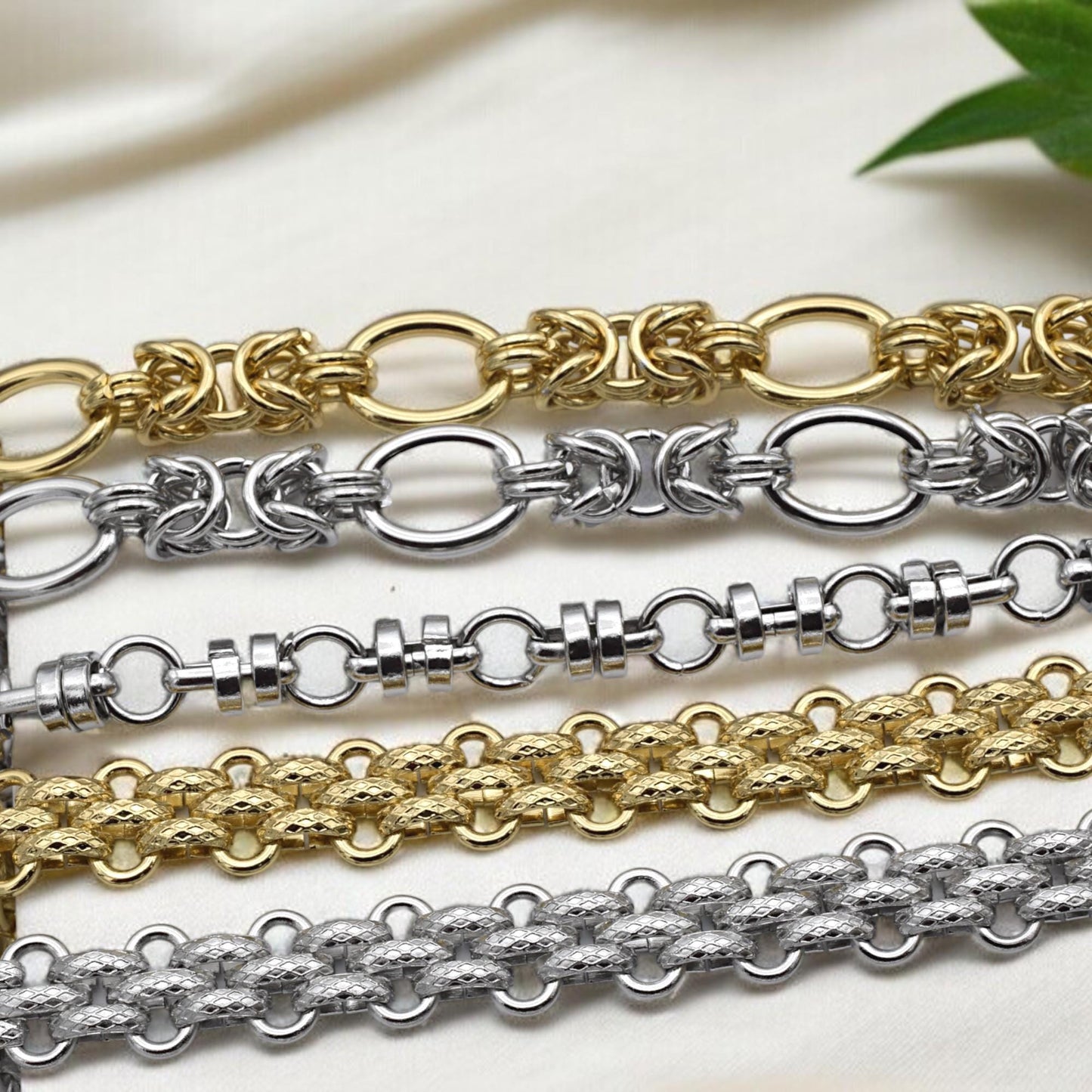 Chain By The Yard: Textured Oval Link Chain - Heavy Duty, Tarnish Resistant Gold & Silver Plated, Hypoallergenic Metal for Jewelry