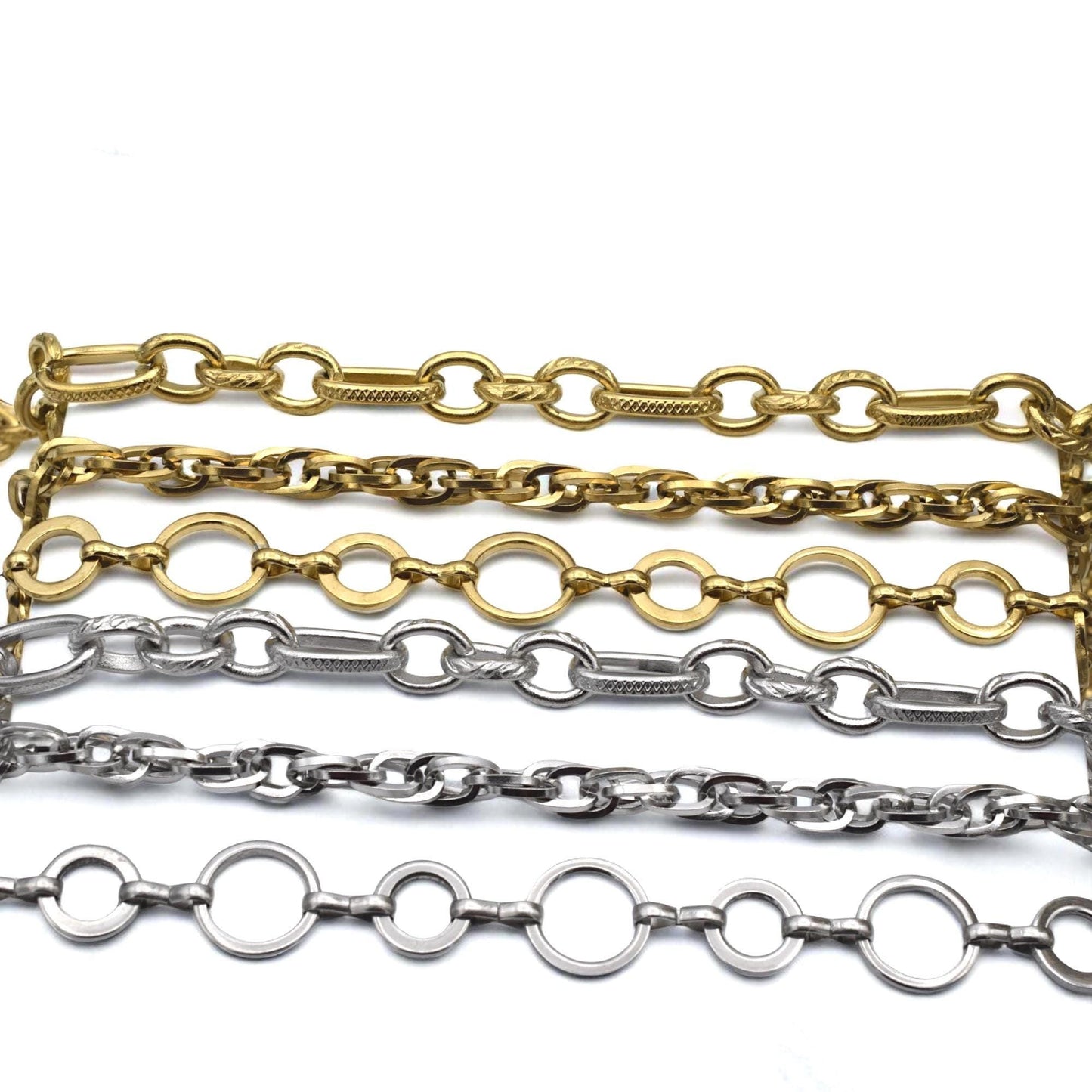 Link Chains Gold Plated: Oval & Circle Textured Styles - Stainless Steel, Craft Jewelry Making, Bracelets, Necklaces