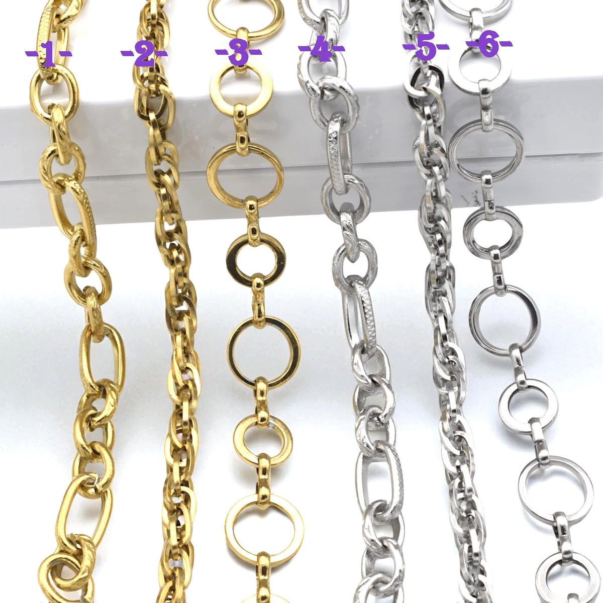 Link Chains Gold Plated: Oval & Circle Textured Styles - Stainless Steel, Craft Jewelry Making, Bracelets, Necklaces