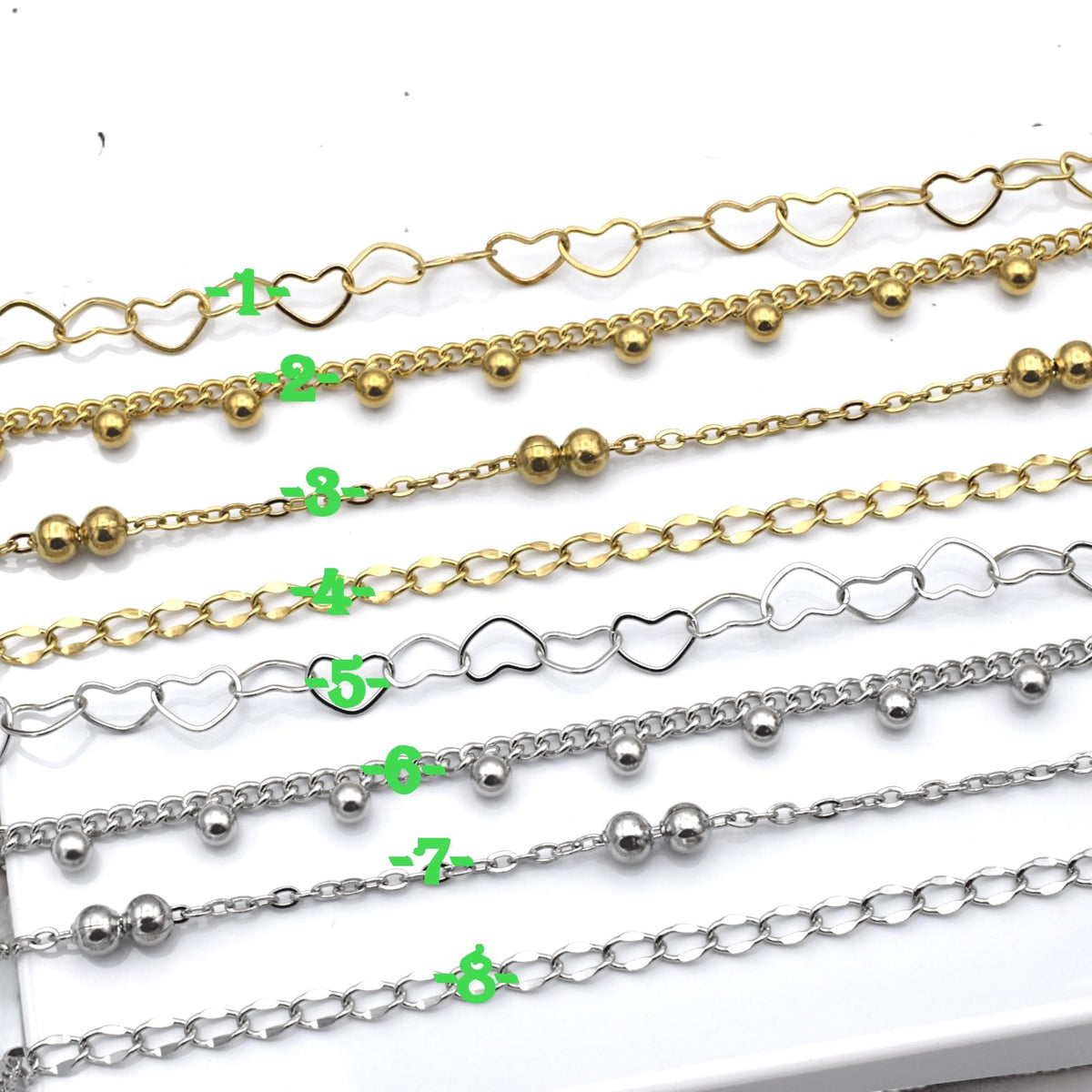 Bead Accent Chain Heart Links: Gold Finishing Dainty Stainless Steel | Jewelry Making, Sold by Yard, Durable Design