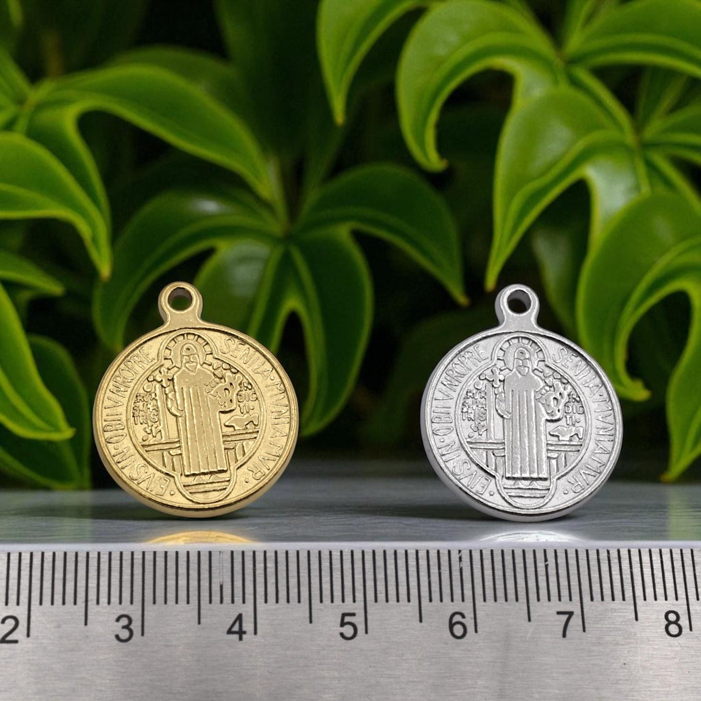 St Benedict Medal Charms Catholic Pendants, Double-Sided Protection (Gold & Silver Tone, 20mm, Lead-Free Stainless Steel)