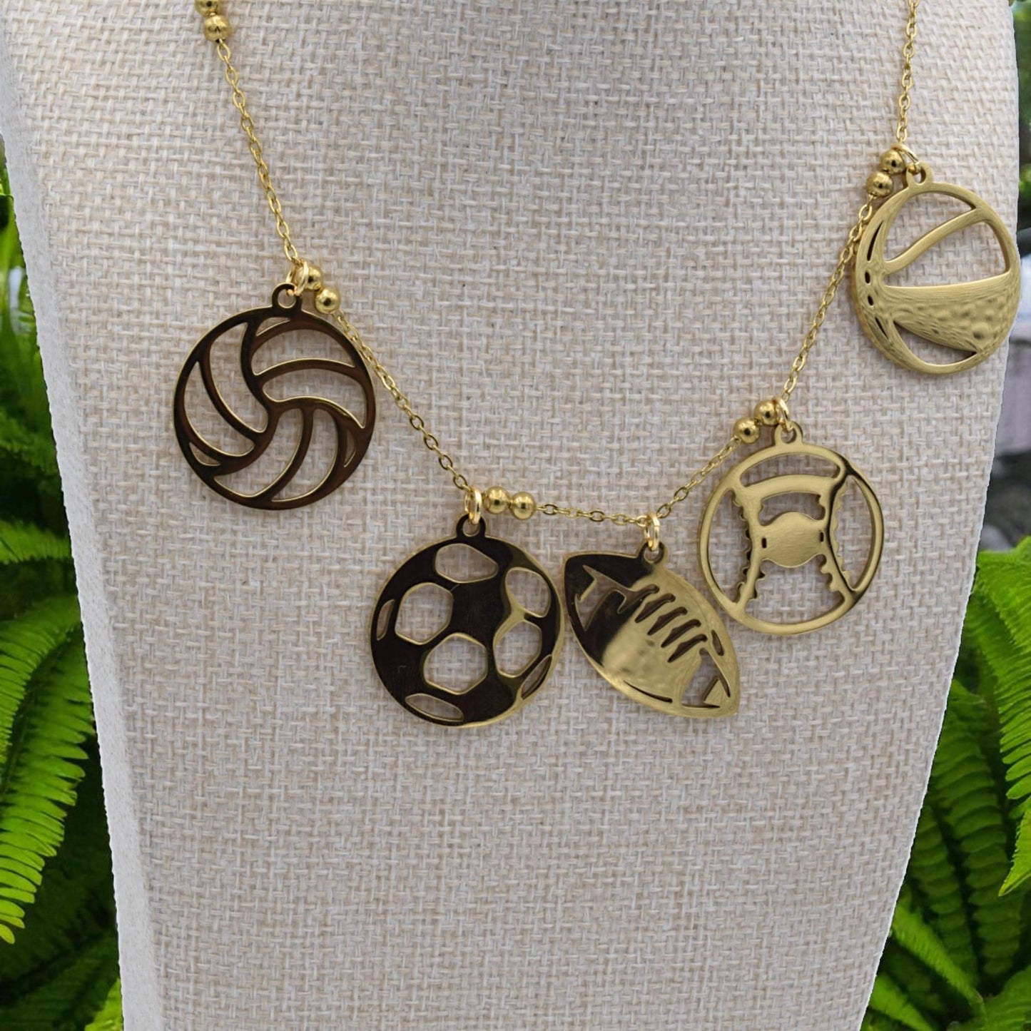 Football Pendant Set Sports Charms: Mixed Ball Designs, Gold Stainless Steel | Lightweight, Lead Free | 6 Pcs DIY Jewelry