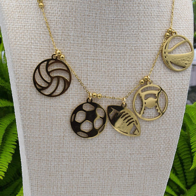 Sports Ball Charms Gold Stainless Steel Volleyball, Basketball, Baseball, Soccer & Football Pendants DIY Jewelry Findings...