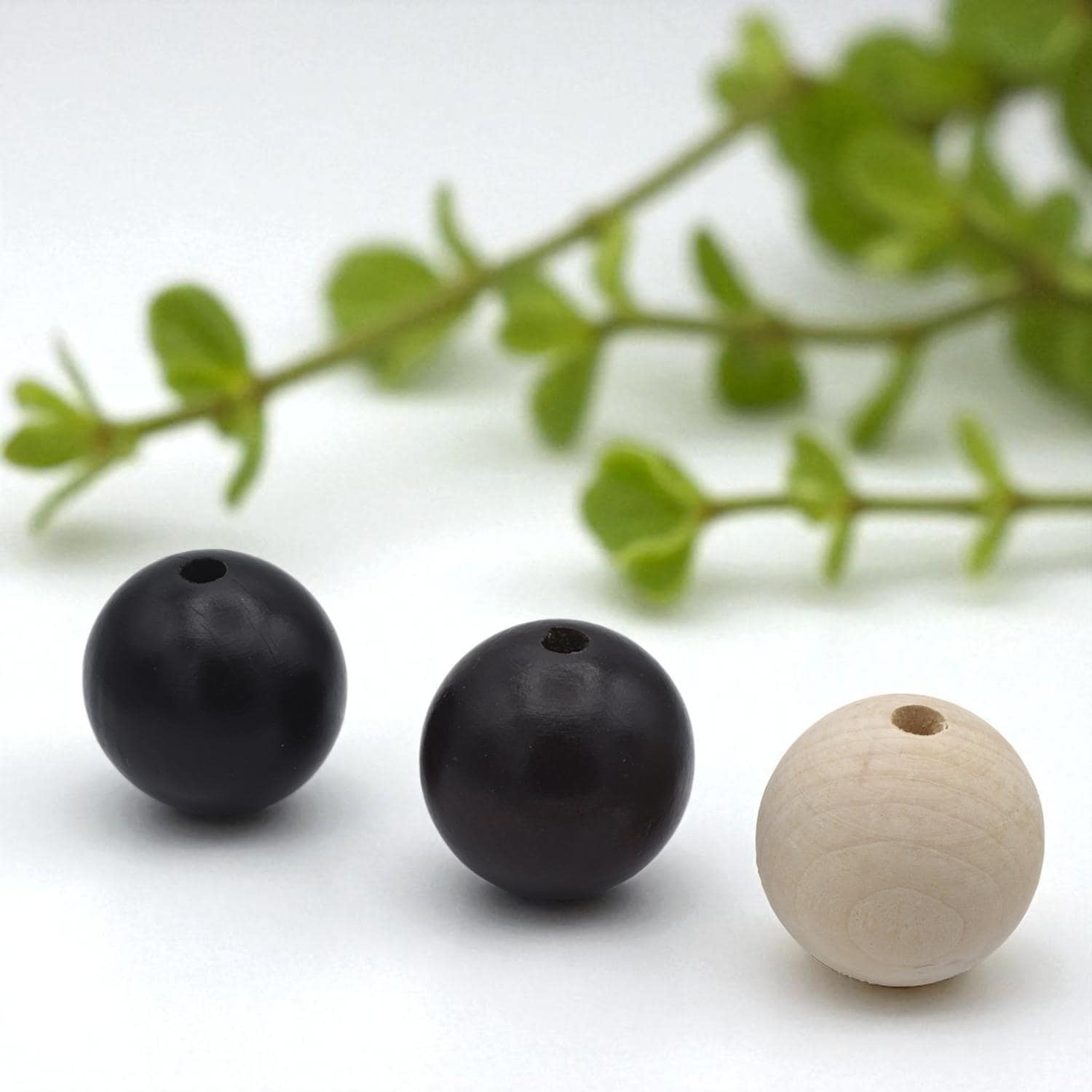 Large Wood Round Beads: Black Natural Dark 50mm - Smooth Surface, Big Hole, Rustic Jewelry Supplies