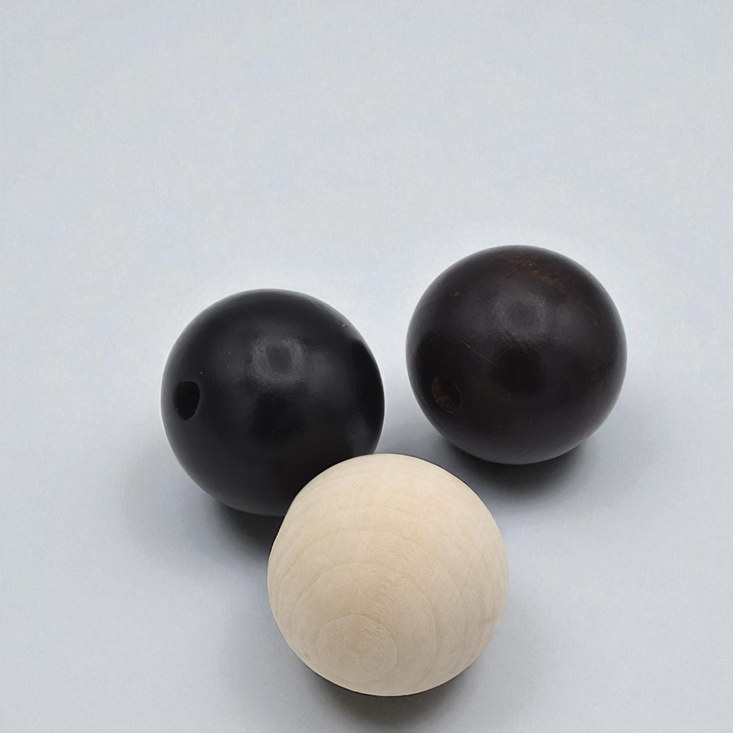 Large Wood Round Beads: Black Natural Dark 50mm - Smooth Surface, Big Hole, Rustic Jewelry Supplies