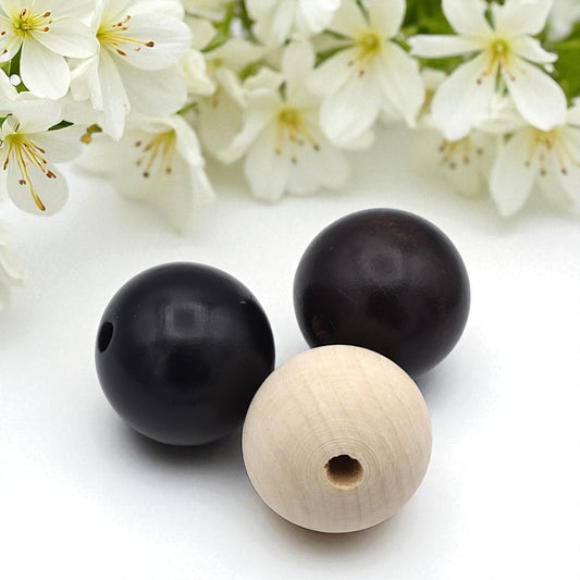 Large Wood Round Beads: Black Natural Dark 50mm - Smooth Surface, Big Hole, Rustic Jewelry Supplies