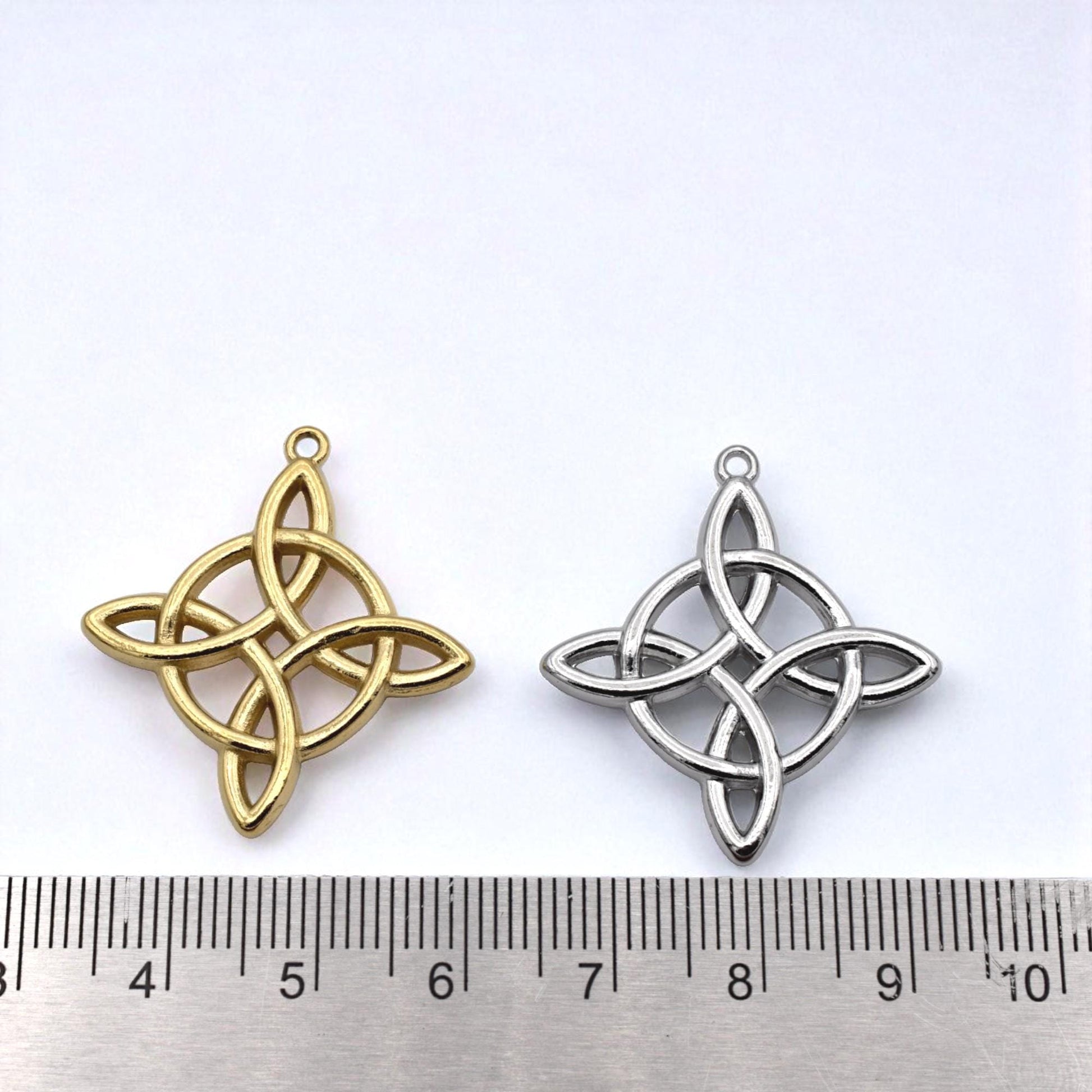 Pendant Star Cross Celtic Trinity Knot: Gold Silver Stainless Steel, Tarnish Resistant | DIY Jewelry Supplies, 28x31mm Loop