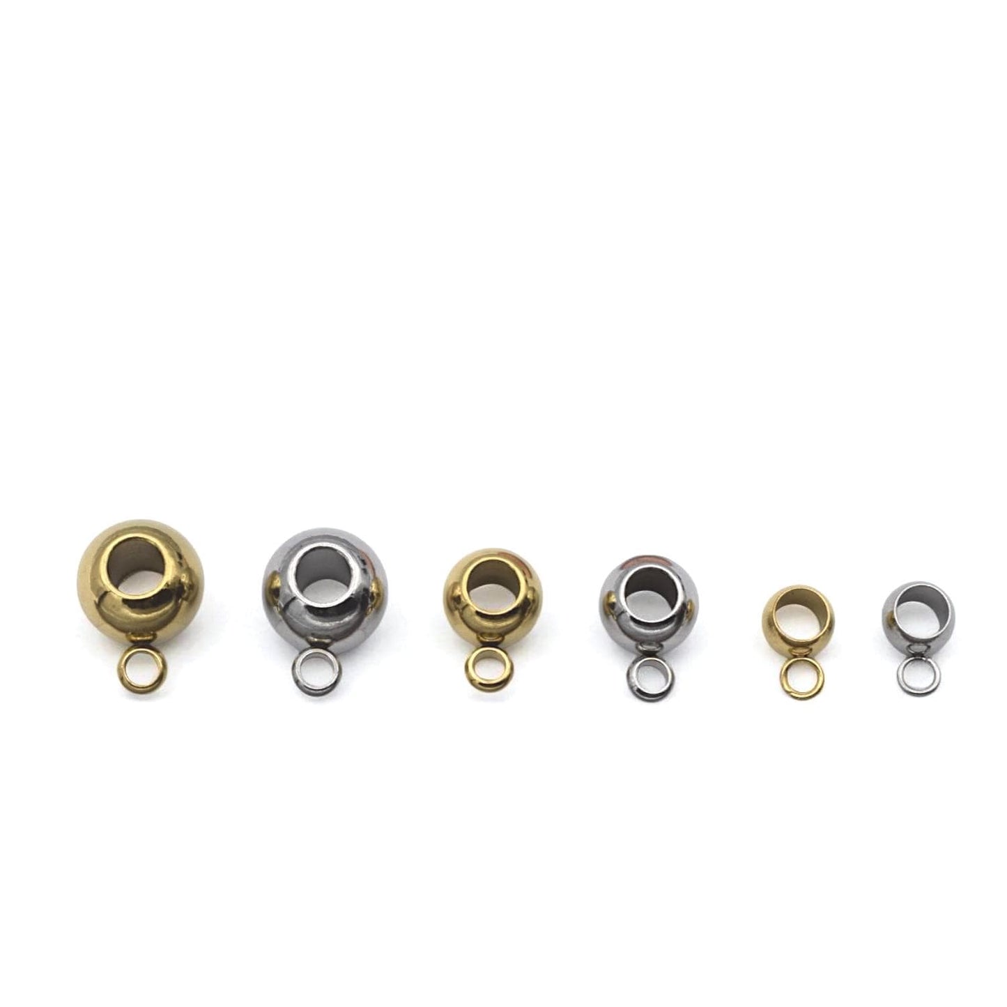 Large Hole Charm Beads with Loop Bail: Gold and Silver Stainless Steel, Mirror Polished Finish (12 or 20 Pcs, Hypoallergenic Jewelry)
