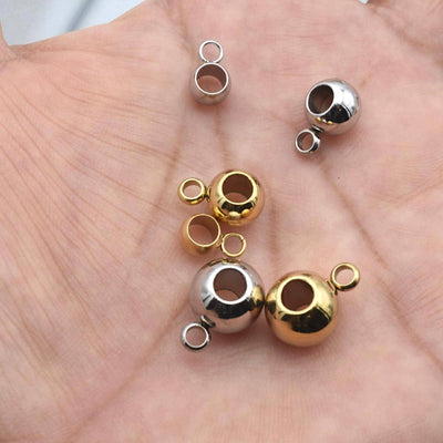 Stainless Round Bail Beads with Loop Gold & Silver Large Hole Charm Connectors DIY Necklace, Bracelet Paracord Findings 12...