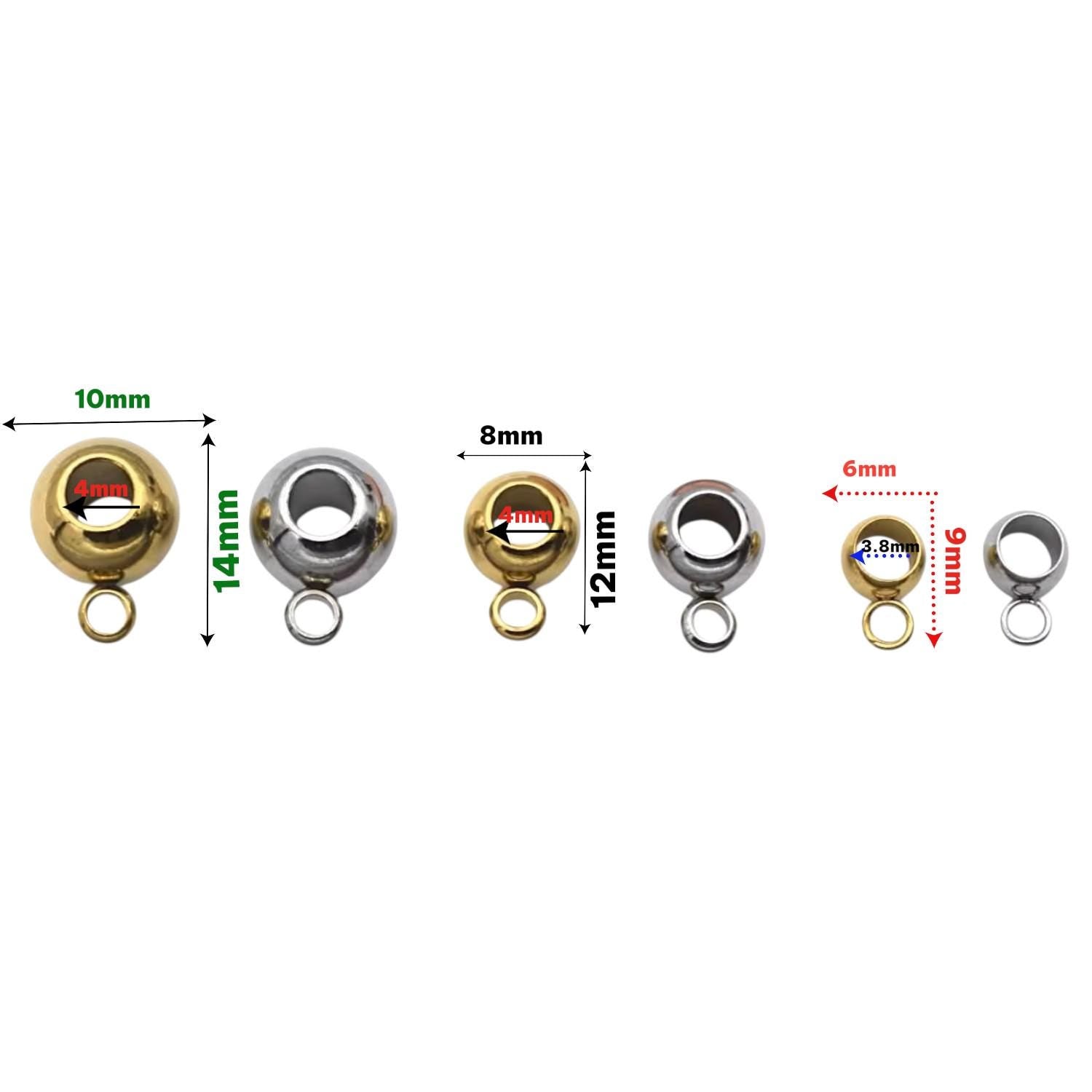 Large Hole Charm Beads with Loop Bail: Gold and Silver Stainless Steel, Mirror Polished Finish (12 or 20 Pcs, Hypoallergenic Jewelry)