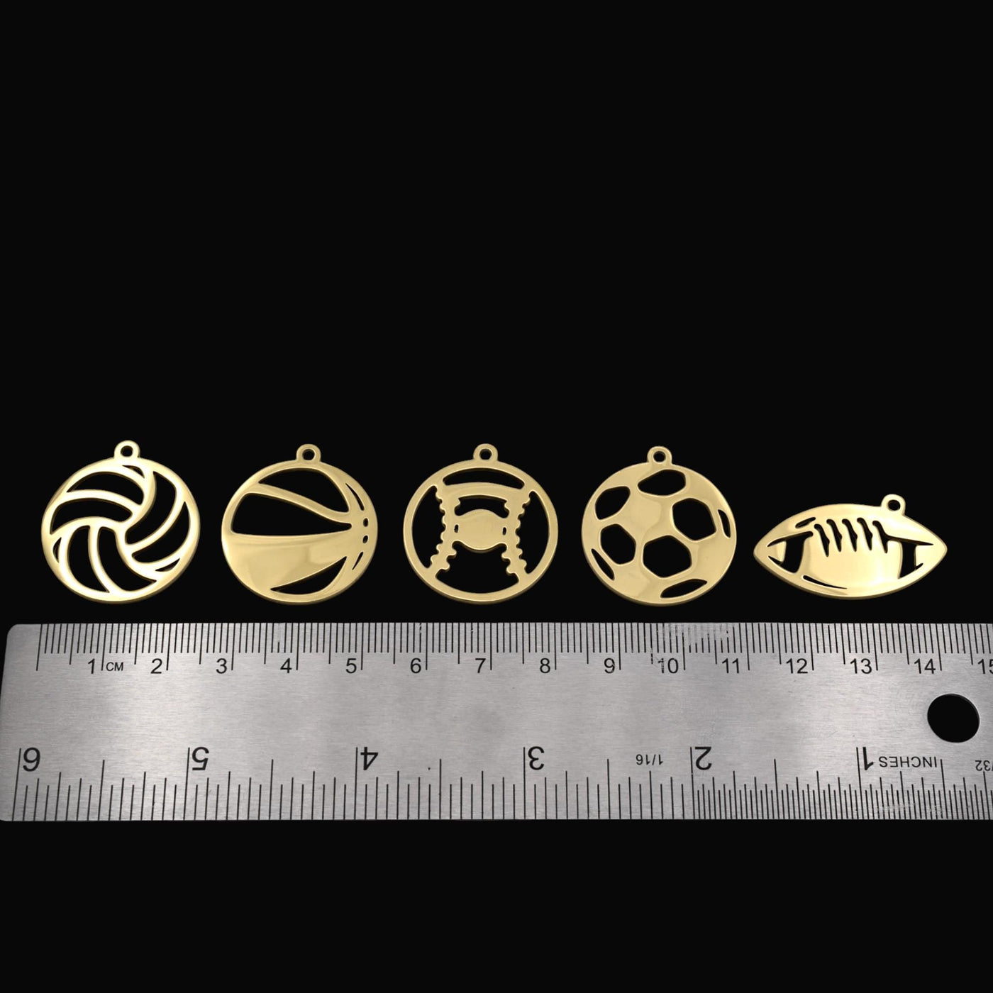Sports Ball Charms Gold Stainless Steel Volleyball, Basketball, Baseball, Soccer & Football Pendants DIY Jewelry Findings...