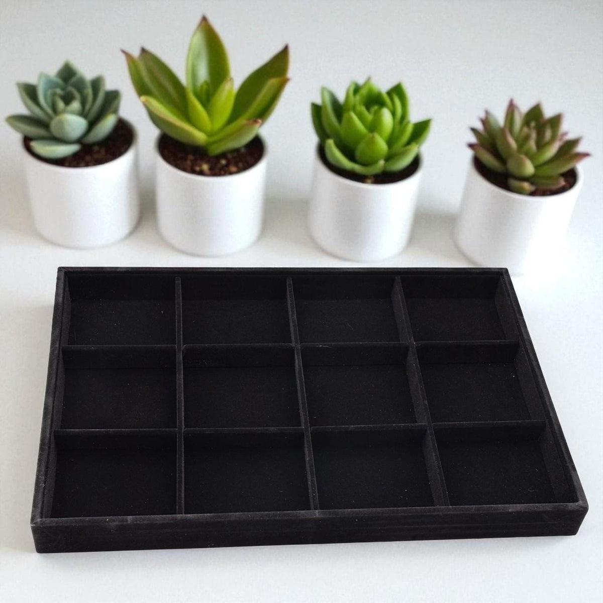 Black Velvet Jewelry Tray Organizer, 12 Compartments, Soft Velvet Interior (14x9.5x1.25 in, Rings & Earrings Storage)