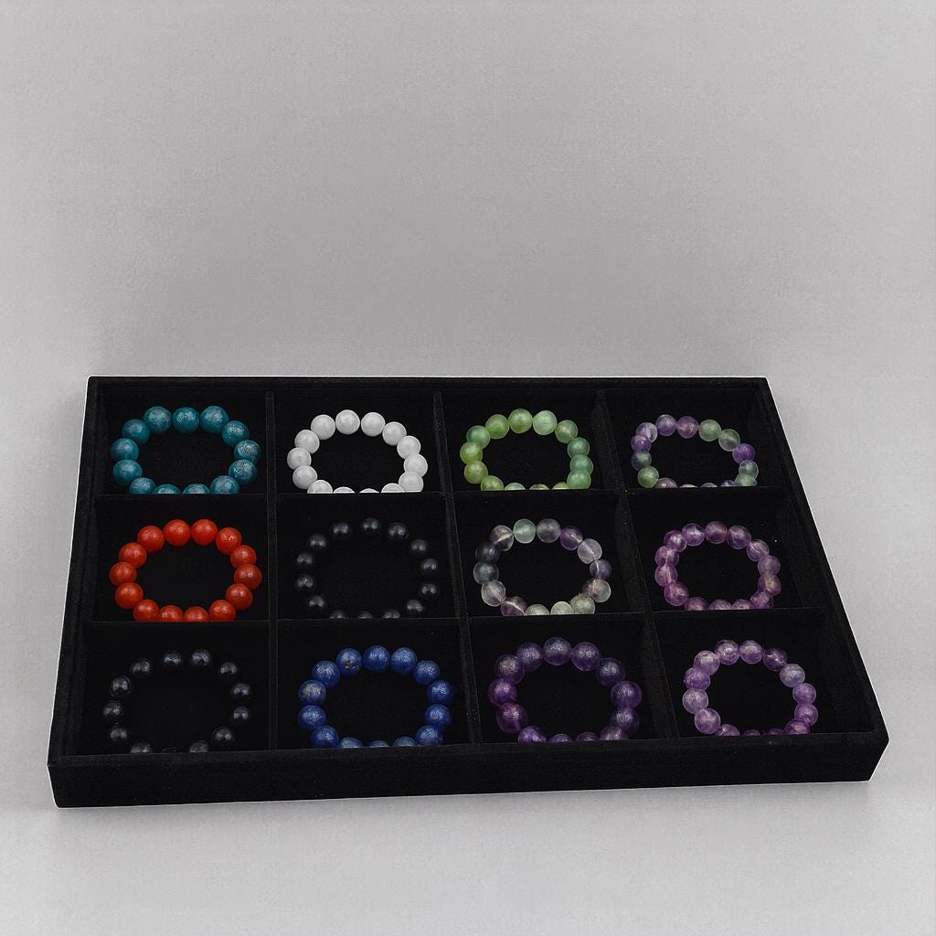 Black Velvet Jewelry Tray Organizer, 12 Compartments, Soft Velvet Interior (14x9.5x1.25 in, Rings & Earrings Storage)