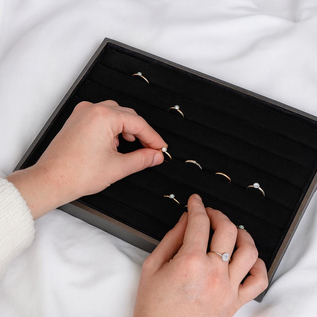 Black Velvet Ring Display Tray: Sleek Elegant Organizer - Soft Velvet, Secure Ring Storage, Trade Show and Craft Fair Essential