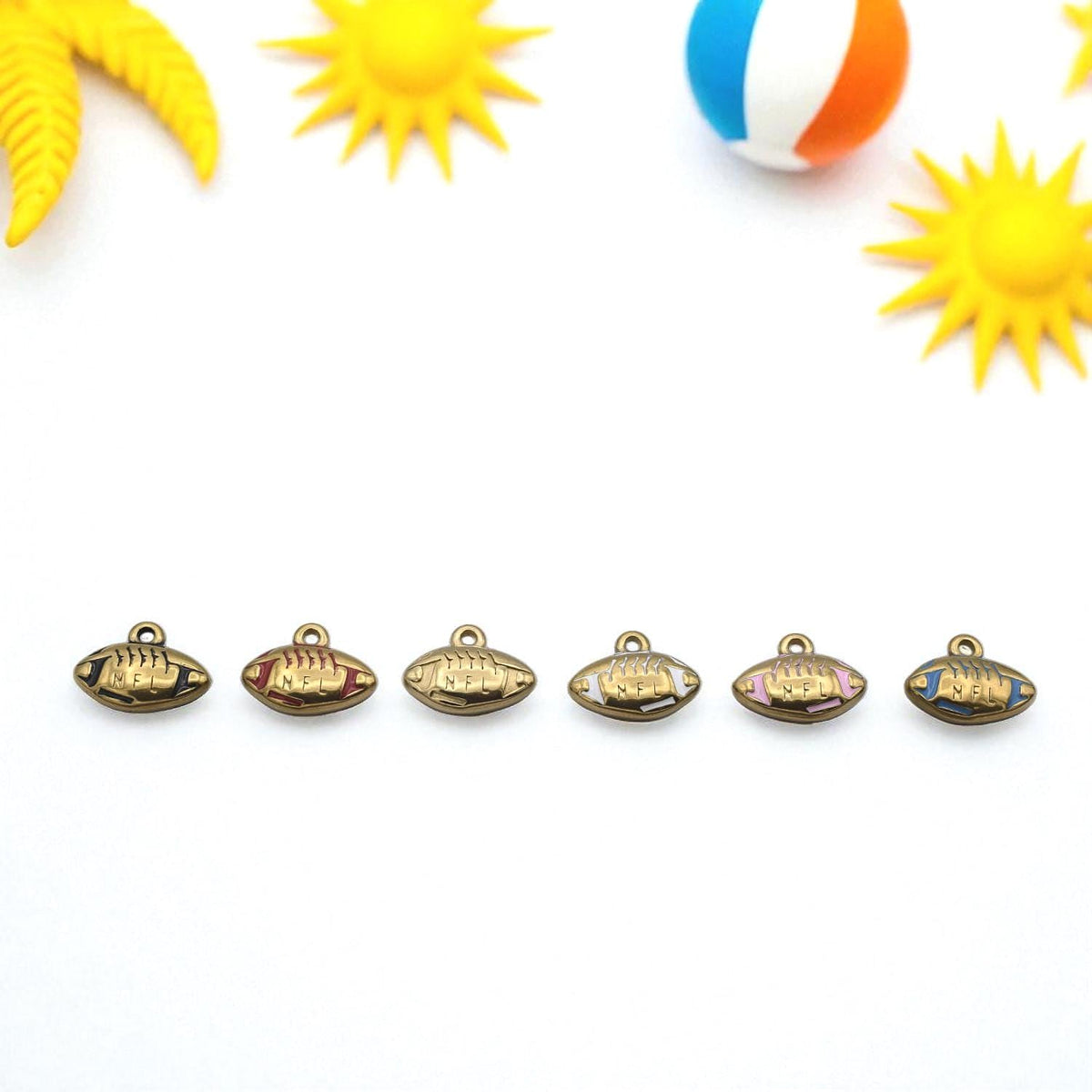 Gold Plated Charms Football Pendants: Team Colors Enamel, Raised Laces Detail | Stainless Steel, Lead-Free | 12PC Pack