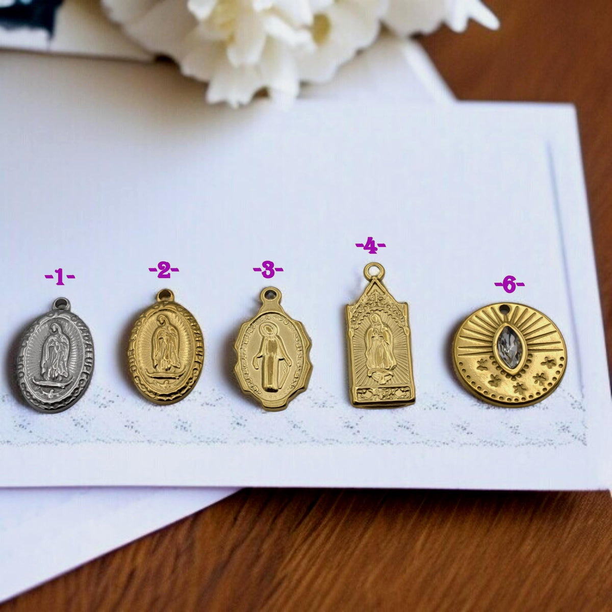 Mary Guadalupe Medal: Sun Eye Charm Gold & Silver-Tone, Miraculous Pendant | Stainless Steel, Rosary Jewelry DIY | 20-29mm